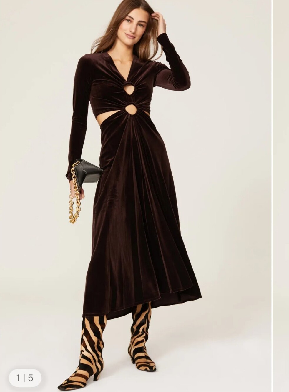 A.L.C. Brown Velvet Cutout Midi Dress